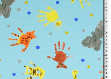 Baumwoll Jersey Druck Kindermalerei auf Hellblau